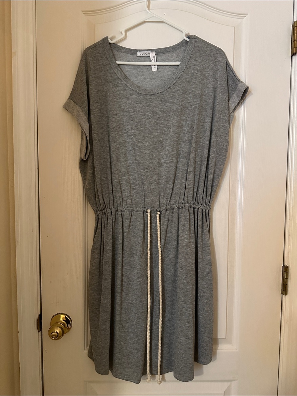 Moa Moa Heather Gray Drawstring Waist Midi Dress